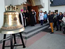 The Voice of the Unborn bell arrives in Lviv, Ukraine, on March 24, 2022.