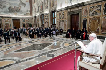 Pope Francis meets participants in the plenary assembly of the Pontifical Academy for Life in the Vatican’s Clementine Hall, Sept. 27, 2021