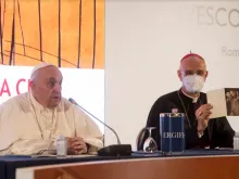Pope Francis addresses the Italian bishops’ conference in Rome, Nov. 22, 2021.