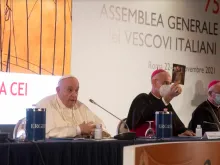 Pope Francis addresses the Italian bishops’ conference in Rome, Nov. 22, 2021.