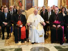 Pope Francis meets participants in the Pontifical Academy of Social Sciences’ plenary meeting at the Vatican, April 29, 2022.