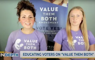 Kansas high school students Hannah Joerger (left) and Mara Loughman have been knocking on doors and encouraging voters to say yes to the Value Them Both amendment initiative Aug. 2, 2022. EWTN News InDepth