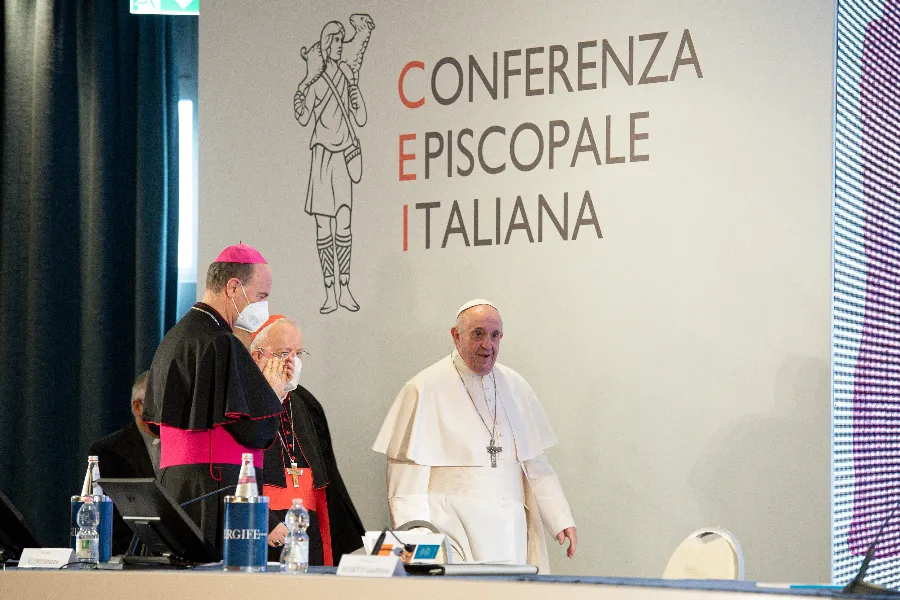 Pope Francis attends the Italian bishops’ plenary assembly in Rome on May 24, 2021. Vatican Media.
