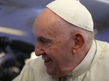 Pope Francis aboard the papal flight to Kazakhstan, Sept. 13, 2022