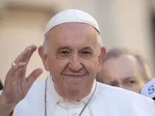 Pope Francis greeting pilgrims on St. Peter's Square, Oct. 19, 2022.