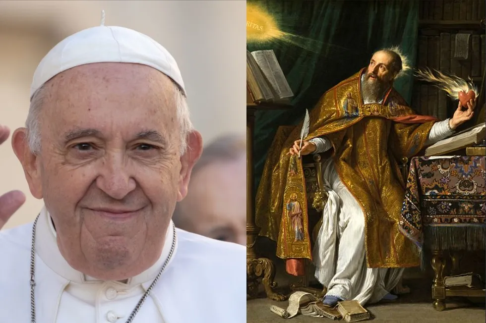 Pope Francis at the general audience, Oct. 19, 2022 — and St. Augustine of Hippo in a painting by Philippe de Champaigne, ca. 1650.?w=200&h=150